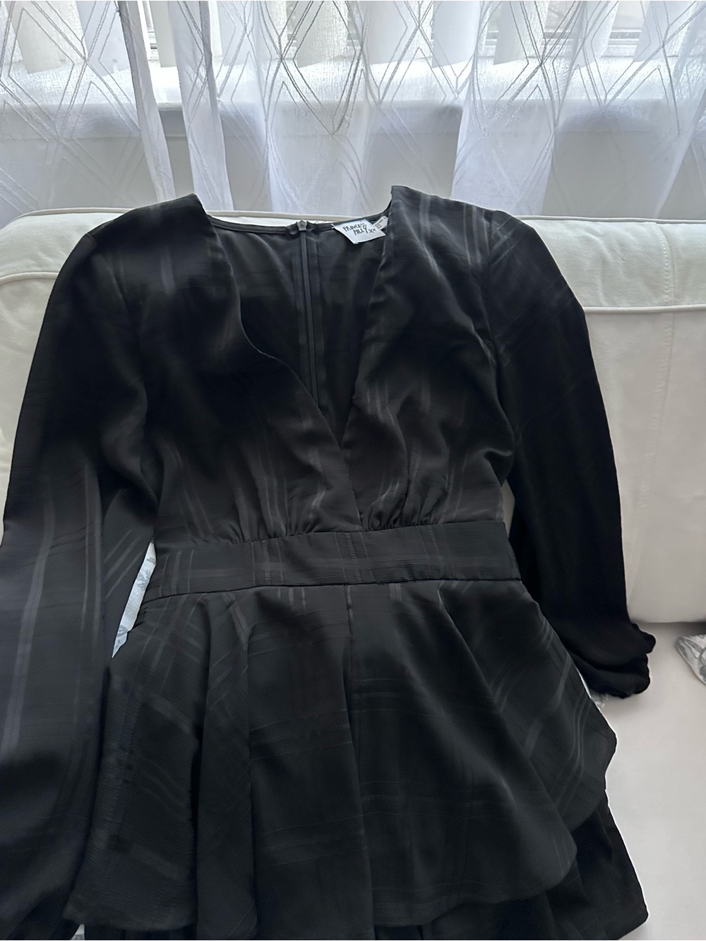 Princess Polly Black Ruffled Wrap Dress with Bishop Sleeves